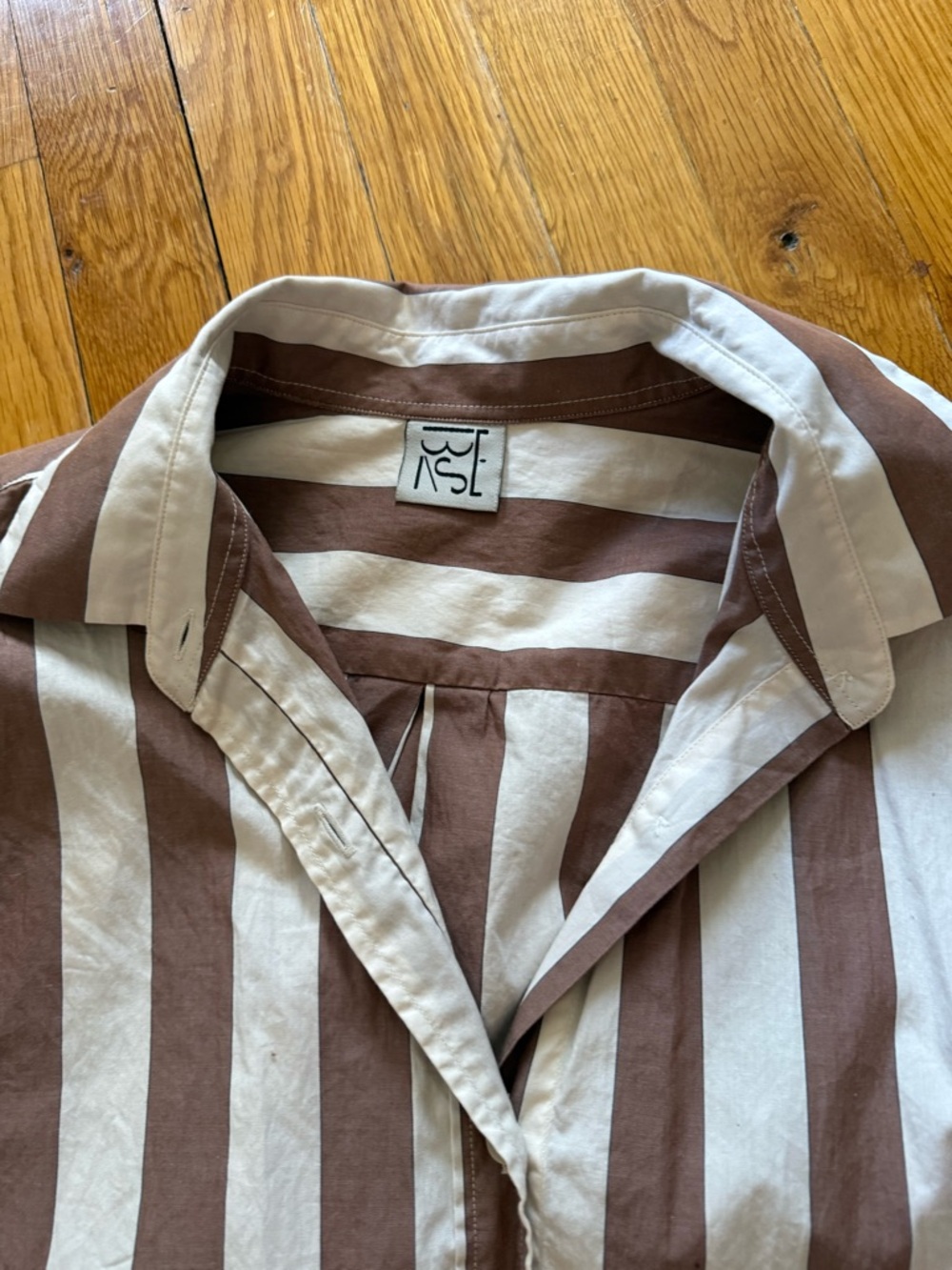 Baserange Loose Ole Shirt White & Brown Stripe - Picture 2 of 4